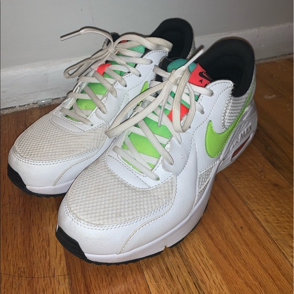 White Nike Gymshoes With Neon Accents - Picture 1 of 8